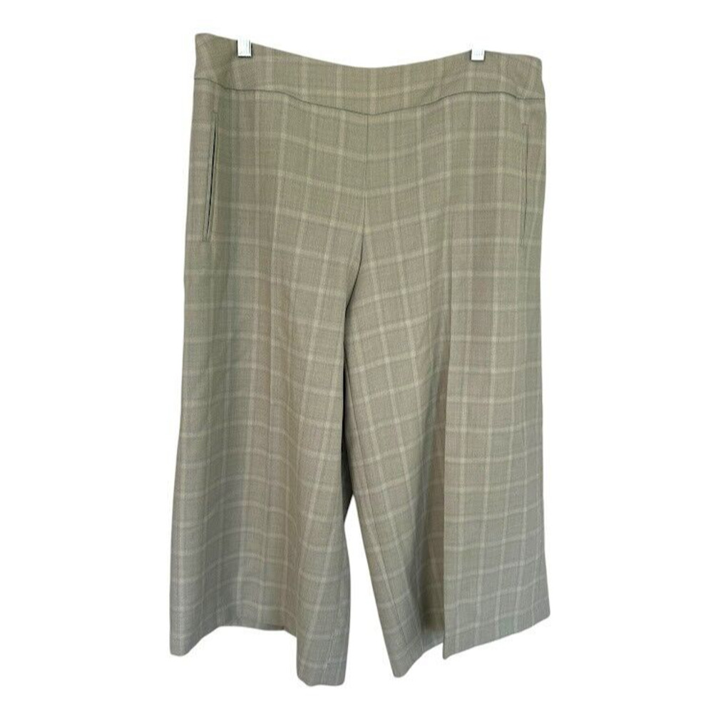 Harve Bernard Vintage Wide Leg Plaid Crop‎ Wool Pants Green Tan Size 14 Academic